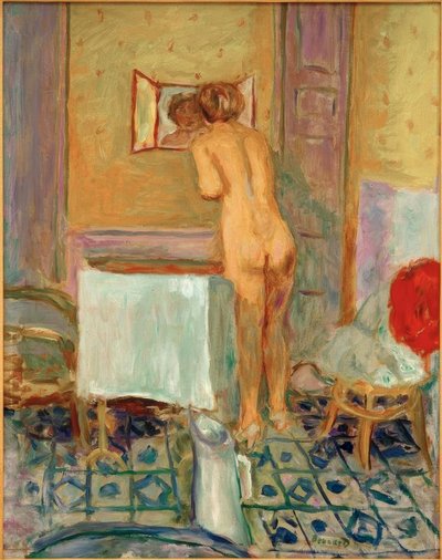 शौचालय के साथ लाल कपड़े या नग्न के साथ नग्न द्वारा Pierre Bonnard