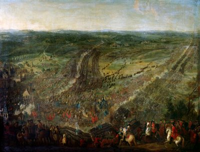 ऑग्सबर्ग के लीग का युद्ध: "" 1/07/1690 को संयुक्त प्रांत (संयुक्त प्रांत), इंपीरियल, स्पेन और ग्रेट ब्रिटेन के गठबंधन के हथियारों के खिलाफ लक्ज़मबर्ग के मारेचल द्वारा फ्लेरस की लड़ाई जीती गई" पेंटिंग पियरे डेनिस को जिम्मेदार ठहराया द्वारा पियरे डेनिस (attr.to) मार्टिन