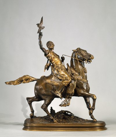 हॉर्सबैक पर अरब बाज़, c.1880 (कांस्य) द्वारा पियरे जूल्स मेने
