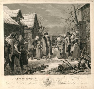लुई सोलहवें ने 1788 की सर्दियों में गरीब किसानों को दान दिया, सी। 1817. द्वारा पियरे मिशेल एडम