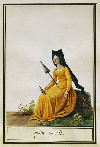 पियरे एंटोनी लेबौक्स डी ला मेसांगेरे (1761-1831) द्वारा पानी के रंग में घूमती फ्रांसीसी महिला किसान द्वारा पियरे डे ला मेसांगेरे