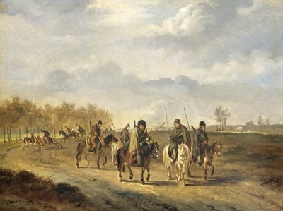 उत्तरी हॉलैंड में बर्गन के पास एक ग्रामीण सड़क पर कोसैक, 1813 द्वारा Pieter Gerardus van Os