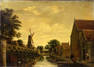 लेबर अनलोडिंग टिम्बर के साथ टाउन वॉल द्वारा एक नहर, c.1650 द्वारा पीटर जंज़। वैन अस्च