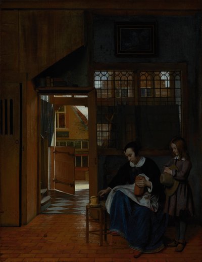 एक महिला एक लड़के के लिए रोटी और मक्खन तैयार करती है, c.1660-3 द्वारा पीटर डी हूच