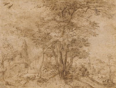 पेड़ों का समूह और खच्चर वाला एक गाँव, c.1552-54 द्वारा पीटर ब्रिगेल द एल्डर