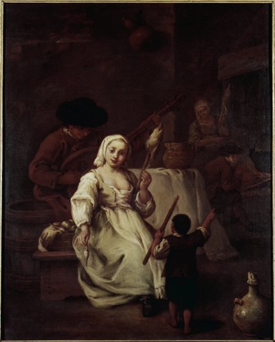 स्पिनर - पिएत्रो लोंगी (1702-1785) द्वारा पेंटिंग, कैनवास पर तेल, 69x49 सेमी, लगभग 1750। वेनिस, क्वेरिनी स्टैम्पलिया फाउंडेशन द्वारा पिएत्रो लोंगी