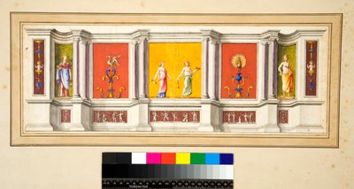 नीचे एक संकीर्ण फ्रिज के साथ सात पैनलों वाली एक लंबी दीवार (काली चाक, कुछ कलम और भूरी स्याही के साथ। पानी के रंग से रंगा हुआ) द्वारा पिएत्रो सैंटी बार्टोली