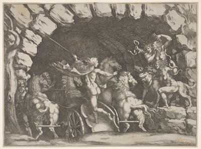 प्लूटो, पीछे से देखा गया, अपने चिरोटी, सेरेबेरस और तीन फू ..., ca. 1680। द्वारा पिएत्रो सैंटी बार्टोली