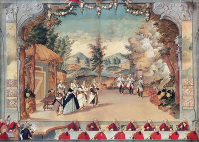 जोसेफ हेडन (1732-1809) एस्तेरज़ी थिएटर में 29 अगस्त 1775 को अपने ओपेरा &39;L&39;Incontro Improvevviso&39; के पहले प्रदर्शन में द्वारा पिएत्रो त्रावगालिया