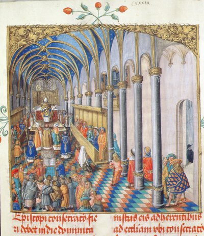 बिशप इरास्मस सियोलेक के पोंटिफिकल से बिशप की भागीदारी, c.1510 (चर्मपत्र पर सोना और सोना) द्वारा पोलिश स्कूल