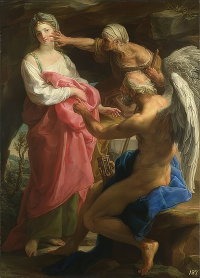 समय सौंदर्य को नष्ट करने के लिए उम्र का आदेश देता है। 1746 द्वारा Pompeo Girolamo Batoni