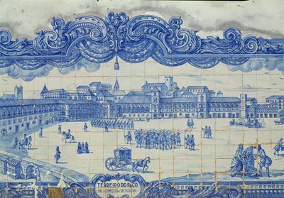 अज़ुलाजोस टाइलें में प्राका डू कोमेरिको, लिस्बन (सिरेमिक) दर्शाती हैं द्वारा पुर्तगाली स्कूल