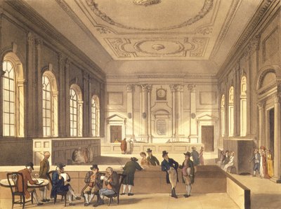 साउथ सी हाउस, पब में डिविडेंड हॉल। आर। एकरमैन द्वारा, 1810 (एक्वाटिंट) द्वारा पुगिन और रोवलैंडन