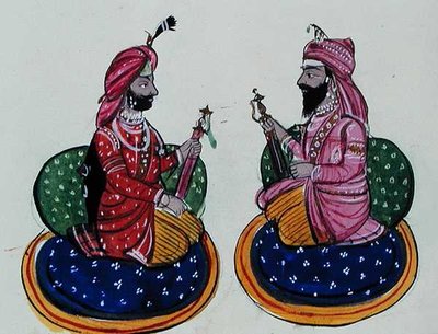 महाराजा खड़क सिंह और महाराजा नौ निहाल सिंह, c.1890 (कागज पर जल रंग) द्वारा पंजाबी स्कूल