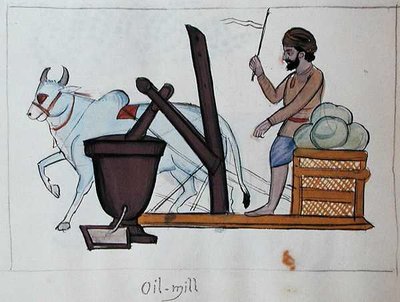 तेल मिल, c.1890 (कागज पर जल रंग) द्वारा पंजाबी स्कूल
