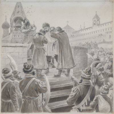 एम. लेर्मोंटोव की कविता द सॉन्ग ऑफ द मर्चेंट कलाश्निकोव का चित्रण द्वारा प्योत्र इवानोविच कोरोविन