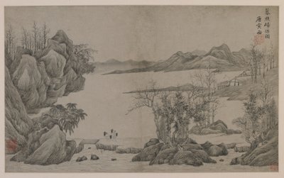 रिवरस्केप और लकड़ी इकट्ठा करने वालों (कागज पर स्याही) द्वारा Qing Dynasty Chinese School