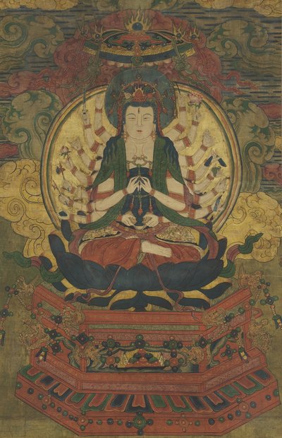 हजार हथियारबंद गुआनिन (रेशम पर स्याही, रंग और सोना) द्वारा Qing Dynasty Chinese School