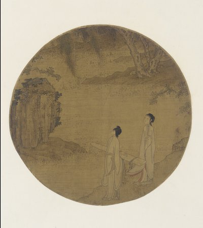 एक किन के साथ दो महिलाएं (या तो) द्वारा Qing Dynasty Chinese School