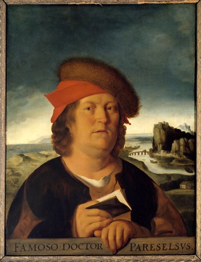 डॉक्टर Paracelsus (1493-1541) (Paracelsus Aracelsus या Theophrastus Bombastus Von Hohenheim) का चित्र मान लें। चित्र। मेट्सिस क्वेंटिन (1465/1466-1530) के खोए हुए मूल के बाद कॉपी। मंद: ०.७२ x ०.५४ सेमी. मुसी डू लौवर। - थ का प्रकल्पित चित्र द्वारा क्वेंटिन मैसिस या मेट्सिस