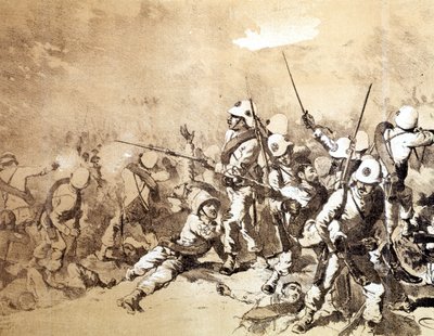 1896 में क्यू सेनी द्वारा इटालियंस और इथियोपिया के बीच अदौआ की लड़ाई। एसडी लगभग 1896. द्वारा क्विंटो सेनि