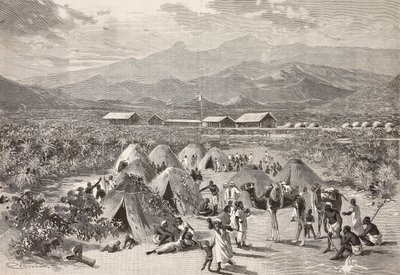 ज़ुला शरणार्थियों के शिविर के तंबू, अराफ़ाली, इरिट्रिया, क्विंटो सेनी द्वारा एक चित्र से कैंटागल्ली द्वारा उत्कीर्ण और पिएरागोस्टिनी द्वारा एक स्केच, ल'इलस्ट्राज़ियोन इटालियाना से, वर्ष १२, संख्या ४४, नवंबर १ द्वारा क्विंटो सेनि