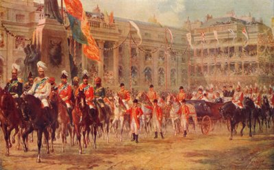 'वेस्टमिंस्टर एब्बे के रास्ते पर रानी की जयंती जुलूस, 21 जून, 1887', 1906 द्वारा आर डुडले