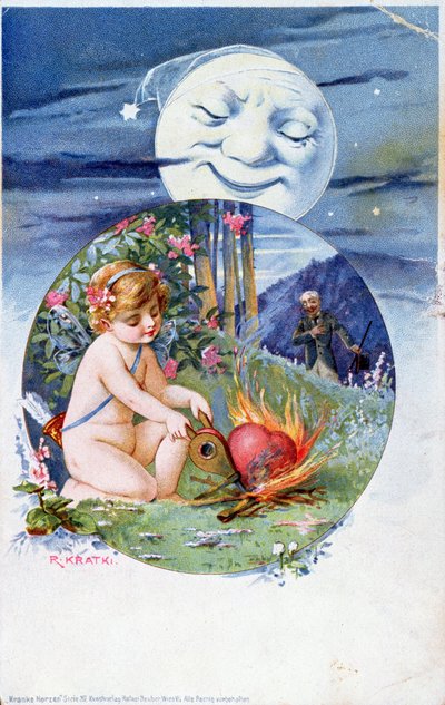 सेट से पोस्टकार्ड Ill Hearts, c। 1900 (रंग उत्कीर्णन) द्वारा आर। कृतकी