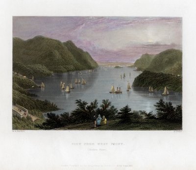हडसन नदी को पश्चिम बिंदु, यूएसए, 1837 से देखा गया। द्वारा आर। वालिस