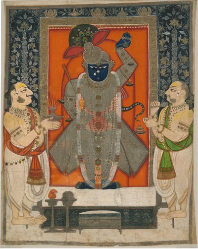 खाद्य पर्व [अन्नकूट utsava] के लिए श्रीनाथजी के रूप में कृष्ण की पूजा करने वाले पुजारी; तीर्थ स्थान [पिछवाई] द्वारा राजस्थान कोटा स्कूल