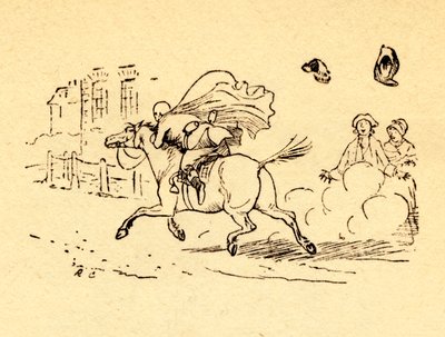 जॉन गिलपिन घोड़े के बोल्ट, और उसकी टोपी और विग को उड़ाते हैं, 1878, c1918। द्वारा रैंडोल्फ़ कैल्डेकॉट