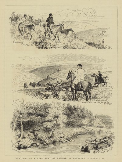 एक्समूर पर एक हिरण शिकार में रेखाचित्र द्वारा Randolph Caldecott