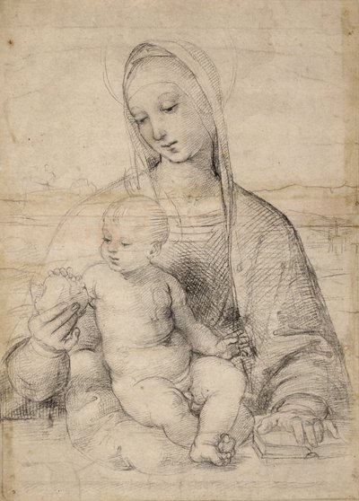 अनार का मैडोना, c.1504 (काले-ग्रे चाक) द्वारा राफेल