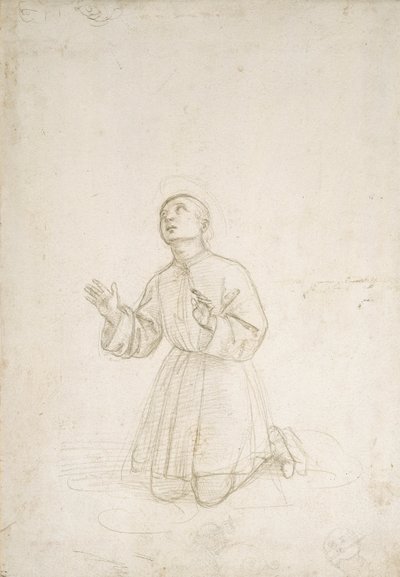 एक युवा का घुटना टेककर चित्र, c.1503 (सफेद तैयारी पर सिल्वरपॉइंट) द्वारा राफेल