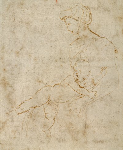 मैडोना एंड चाइल्ड, c.1505 (कागज पर कलम और भूरी स्याही) द्वारा राफेल