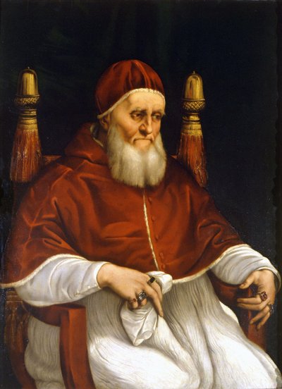 पोप जूलियस II (1503-1513) का पोर्ट्रेट। राफेल (रैफेलो सैन्ज़ियो) द्वारा पेंटिंग। फ्लोरेंस, उफीजी संग्रहालय। द्वारा राफेल