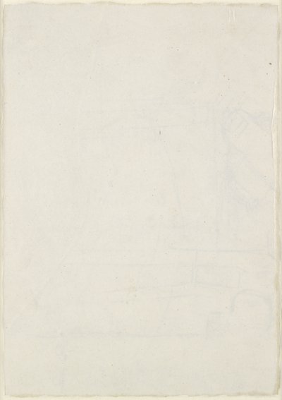 वर्सो: क्रूसिफ़ॉर्म ग्राउंड प्लान, WA1846.160 (ब्लाइंड स्टाइलस के ऊपर पेन और ब्राउन इंक, लेड या चाक के कुछ निशान) सहित थोड़ा आर्किटेक्चरल जॉटिंग द्वारा राफेल