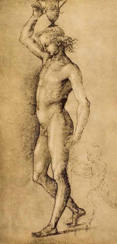 Bacchus को ldolino के रूप में जाना जाता है, राफेल द्वारा ड्राइंग। ड्रॉइंग और प्रिंट्स की कैबिनेट, उफीजी गैलरी, फ्लोरेंस द्वारा राफेलो सानज़ियो राफेल