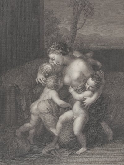 तीन छोटे बच्चों के साथ दान, 1795। द्वारा राफेल मॉर्गन