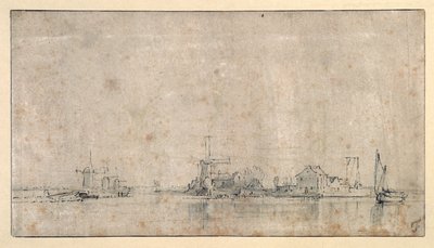 ओमवाल में एम्स्टेल, c.1650-53 (कागज पर धोने के साथ कलम और स्याही) द्वारा रेम्ब्रांट हर्मेंज़। वैन रिजन