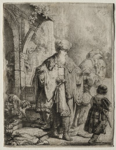 अब्राहम ने हगर और इश्माएल, 1637 से कास्टिंग की। द्वारा रिमब्रांड वैन रिजन