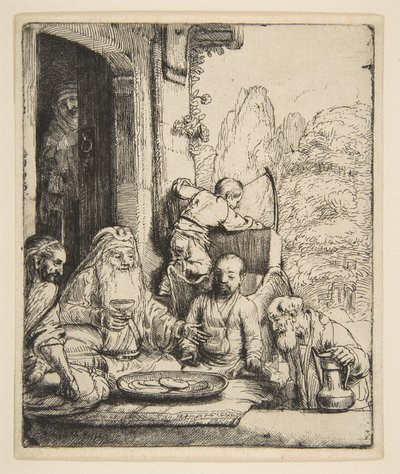 अब्राहम का मनोरंजन एन्जिल्स, 1656। द्वारा रिमब्रांड वैन रिजन