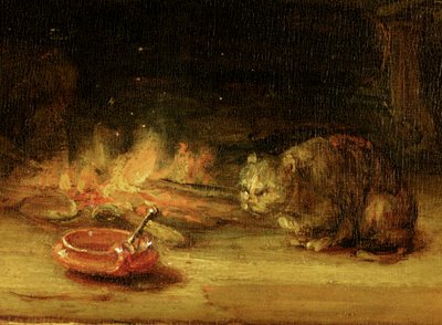 बिल्ली, एक पर्दे के साथ पवित्र परिवार का विस्तार, 1646 (244315 देखें) द्वारा रिमब्रांड वैन रिजन
