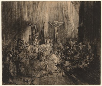 दो चोरों के बीच क्राइस्ट क्राइसीफाइड: द थ्री क्रॉस, 1653- c.1660। द्वारा रिमब्रांड वैन रिजन