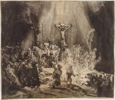 दो चोरों के बीच क्रूस पर चढ़ाया गया क्राइस्ट: द थ्री क्रॉस, 1653., 1653। द्वारा रिमब्रांड वैन रिजन