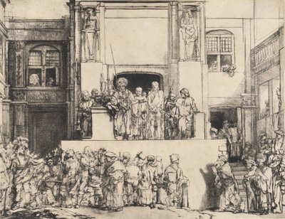 लोगों के लिए क्राइस्ट प्रेजेंटेड: ओबलोंग प्लेट, 1655। द्वारा रिमब्रांड वैन रिजन