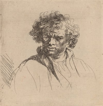 कर्ली हेडेड मैन विथ ए वेरी माउथ, c. 1635. द्वारा रिमब्रांड वैन रिजन