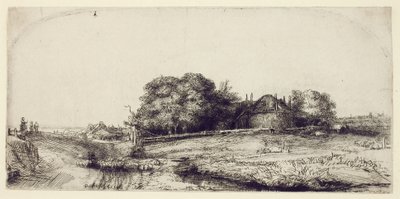हेबरन के साथ लैंडस्केप और भेड़ का एक झुंड, c.1652 (कागज पर und drypoint खुलना) द्वारा रिमब्रांड वैन रिजन
