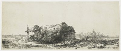 एक झोपड़ी और एक घास खलिहान के साथ परिदृश्य झोपड़ियों और एक घास खलिहान के साथ परिदृश्य: आयताकार द्वारा रिमब्रांड वैन रिजन