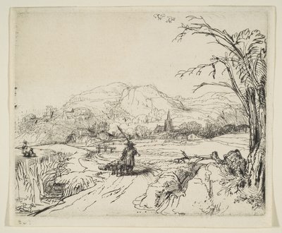 एक चरवाहा और एक कुत्ते के साथ लैंडस्केप, सीए। 1653। द्वारा रिमब्रांड वैन रिजन